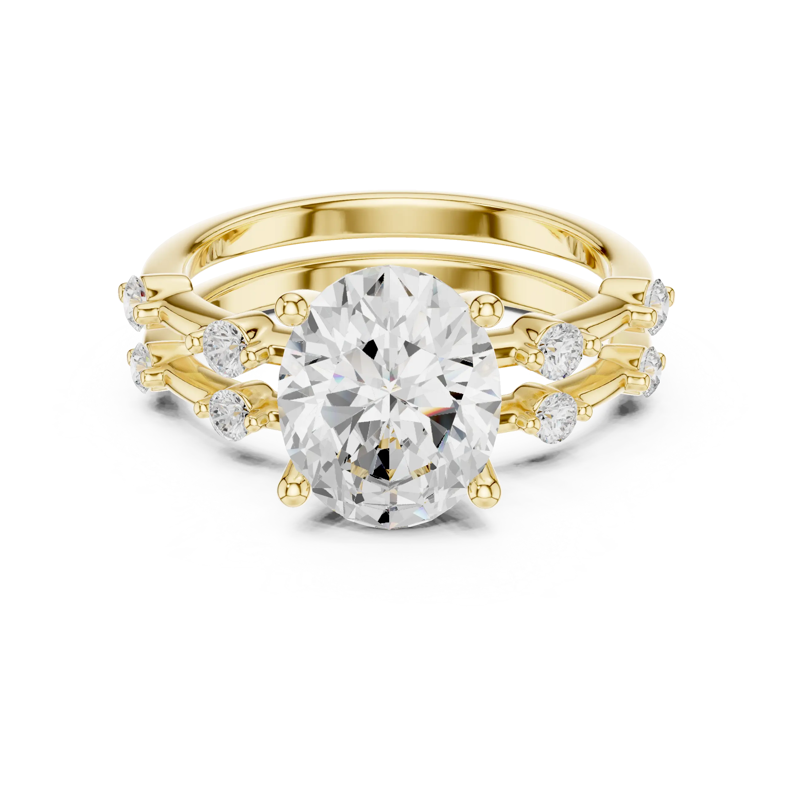 10K White Gold Oval Moissanite Diamond Double-Band Engagement Ring