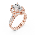 14K White Gold Emerald-Cut Diamond Scalloped Halo Ring