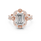 14K White Gold Emerald-Cut Diamond Scalloped Halo Ring