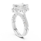14K White Gold Emerald-Cut Diamond Scalloped Halo Ring