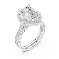 14K White Gold Emerald-Cut Diamond Scalloped Halo Ring