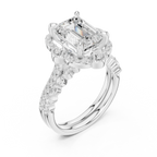 14K White Gold Emerald-Cut Diamond Scalloped Halo Ring