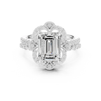 14K White Gold Emerald-Cut Diamond Scalloped Halo Ring