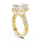 14K White Gold Emerald-Cut Diamond Scalloped Halo Ring