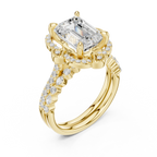 14K White Gold Emerald-Cut Diamond Scalloped Halo Ring