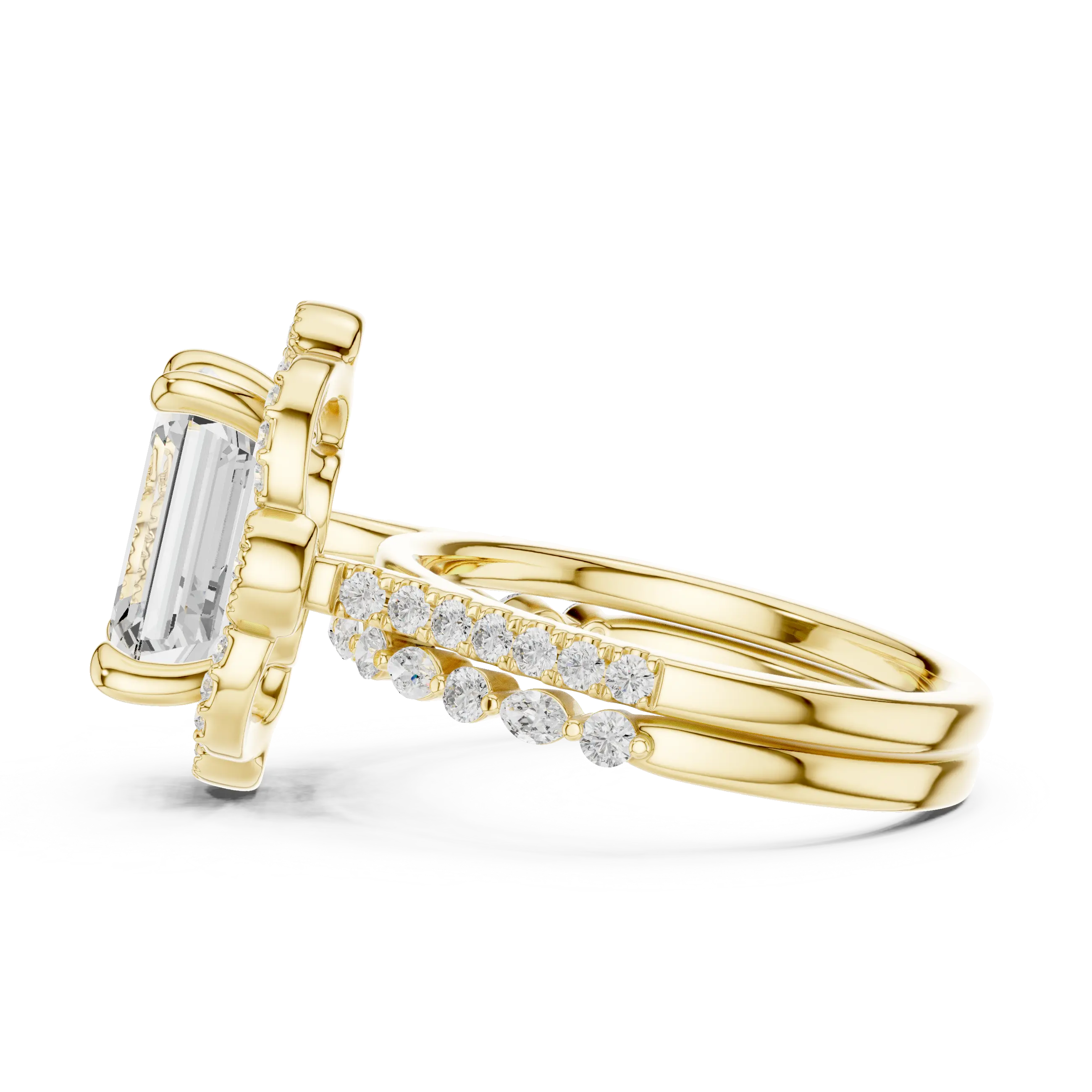 14K White Gold Emerald-Cut Diamond Scalloped Halo Ring