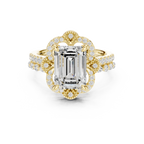 14K White Gold Emerald-Cut Diamond Scalloped Halo Ring