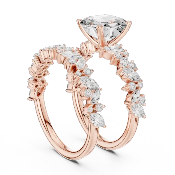 Modern 10K Yellow Gold Lab Grown Asscher Cut Two Piece Bridal Ring Set