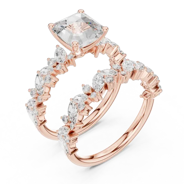 Modern 10K Yellow Gold Lab Grown Asscher Cut Two Piece Bridal Ring Set