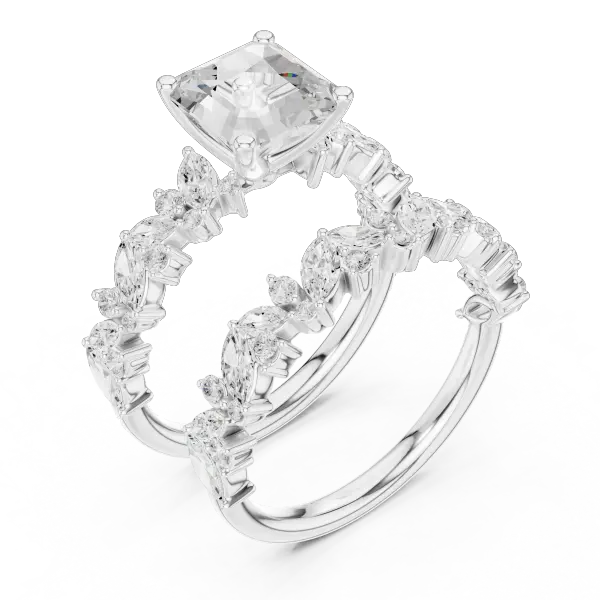 Modern 10K Yellow Gold Lab Grown Asscher Cut Two Piece Bridal Ring Set