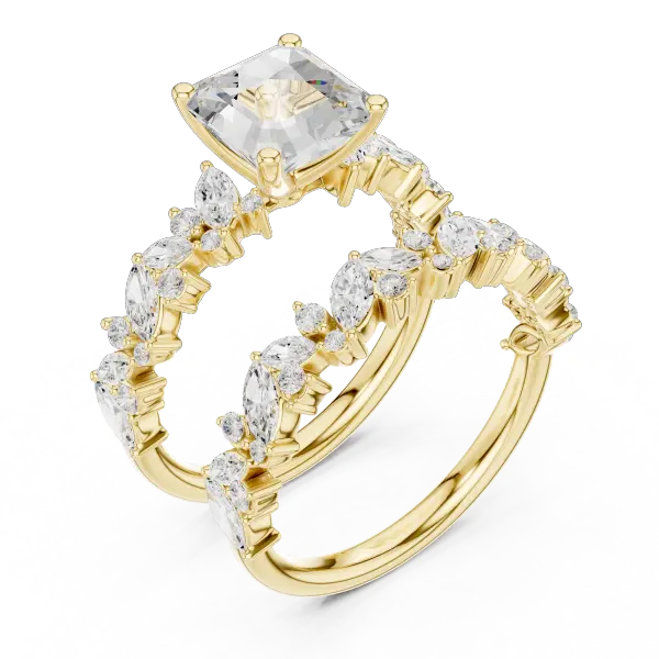 Modern 10K Yellow Gold Lab Grown Asscher Cut Two Piece Bridal Ring Set