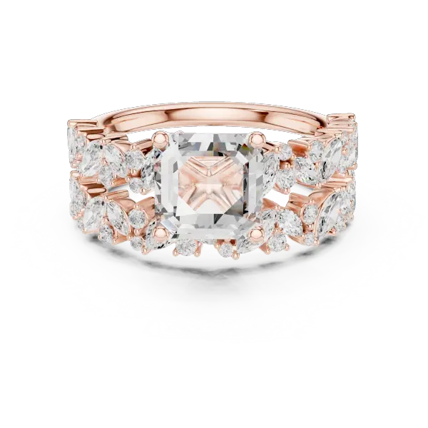 Modern 10K Yellow Gold Lab Grown Asscher Cut Two Piece Bridal Ring Set