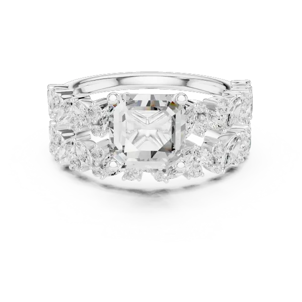 Modern 10K Yellow Gold Lab Grown Asscher Cut Two Piece Bridal Ring Set