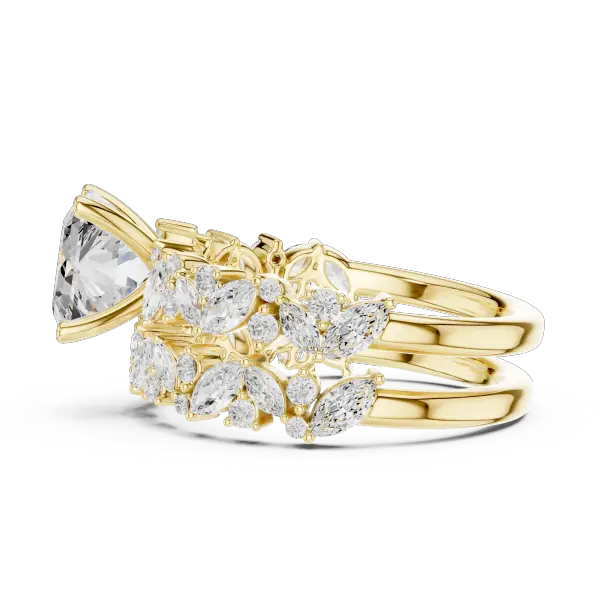 Modern 10K Yellow Gold Lab Grown Asscher Cut Two Piece Bridal Ring Set