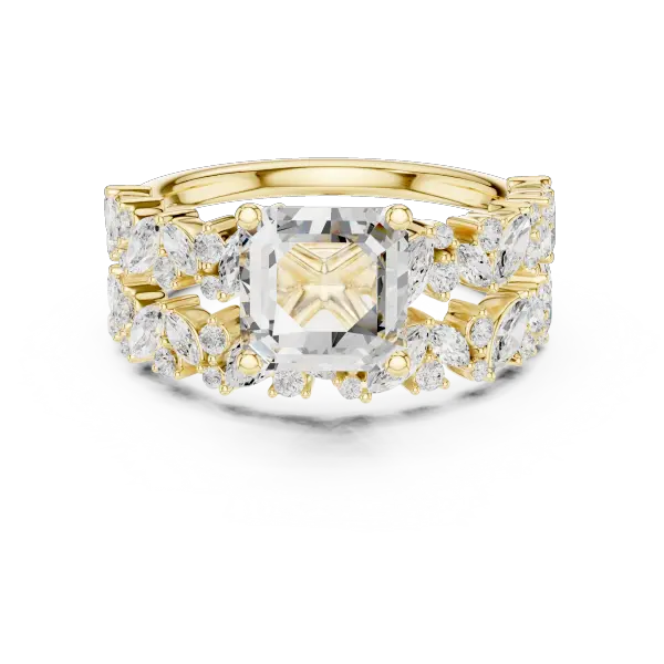 Modern 10K Yellow Gold Lab Grown Asscher Cut Two Piece Bridal Ring Set