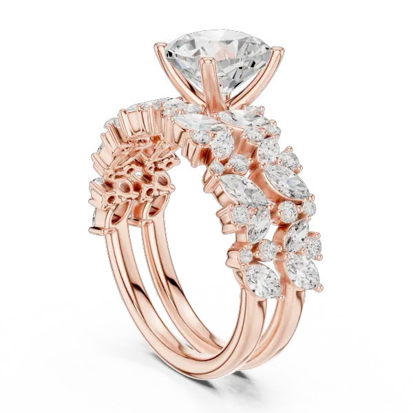 Rose Gold 14K Engagement Ring Set Cushion Moissanite Diamond