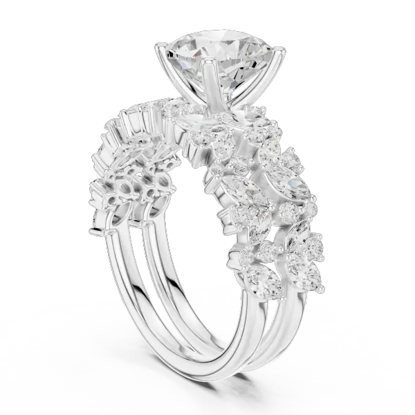 Rose Gold 14K Engagement Ring Set Cushion Moissanite Diamond