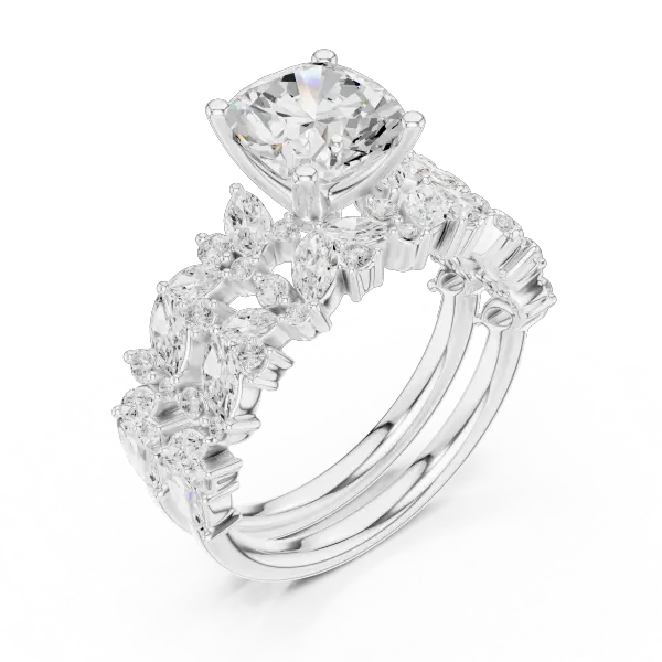 Rose Gold 14K Engagement Ring Set Cushion Moissanite Diamond