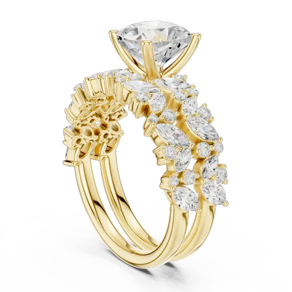 Rose Gold 14K Engagement Ring Set Cushion Moissanite Diamond