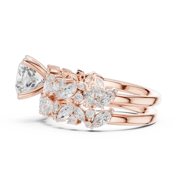 Rose Gold 14K Engagement Ring Set Cushion Moissanite Diamond