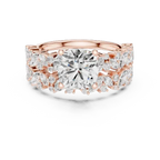 Rose Gold 14K Engagement Ring Set Cushion Moissanite Diamond
