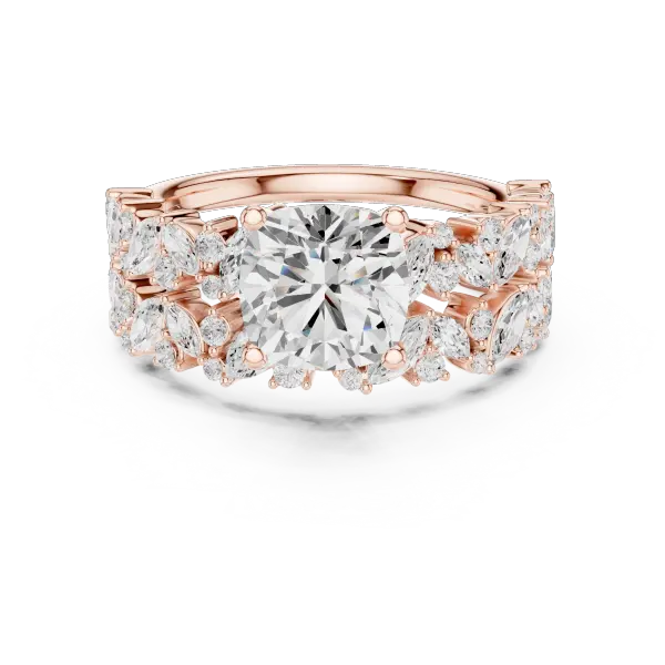 Rose Gold 14K Engagement Ring Set Cushion Moissanite Diamond