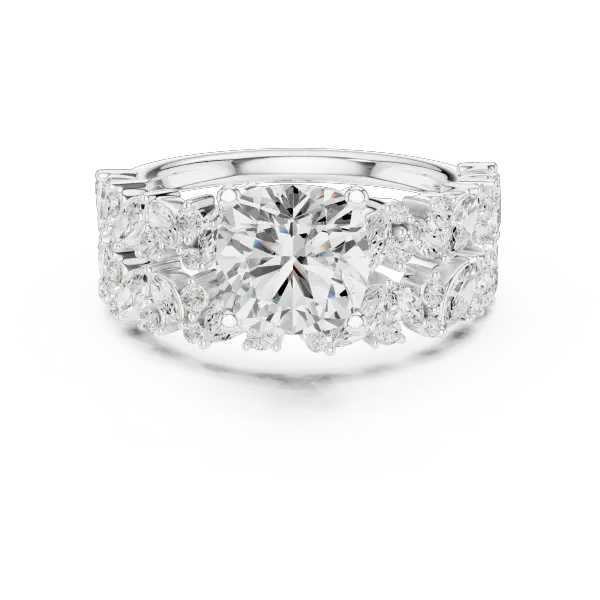 Rose Gold 14K Engagement Ring Set Cushion Moissanite Diamond