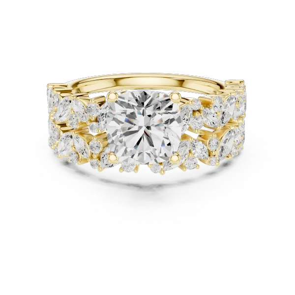 Rose Gold 14K Engagement Ring Set Cushion Moissanite Diamond