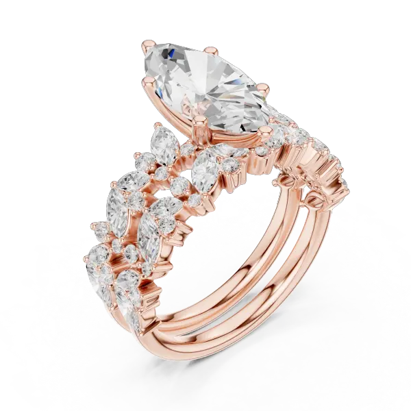 Marquise Diamond Moissanite Engagement Ring 14K Yellow Gold