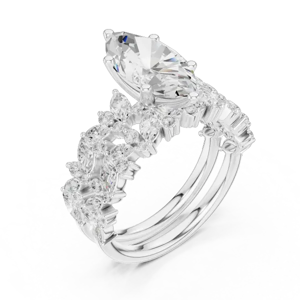 Marquise Diamond Moissanite Engagement Ring 14K Yellow Gold