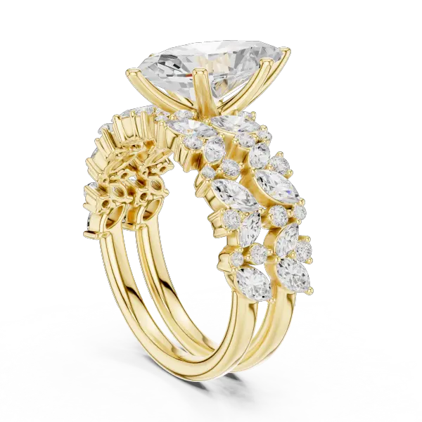 Marquise Diamond Moissanite Engagement Ring 14K Yellow Gold