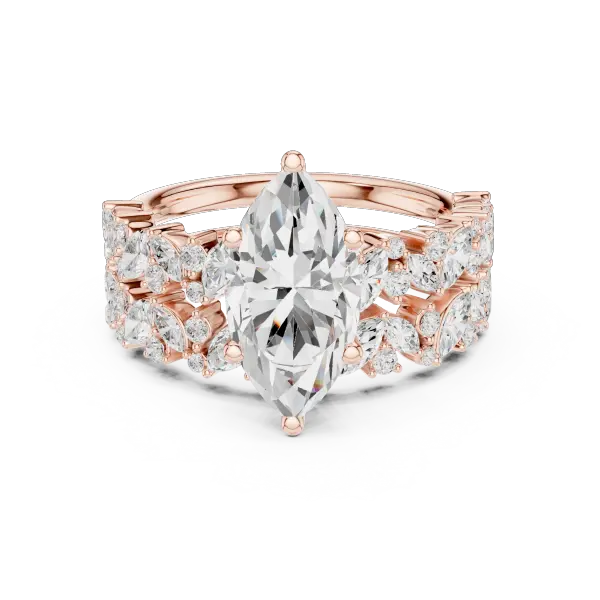 Marquise Diamond Moissanite Engagement Ring 14K Yellow Gold