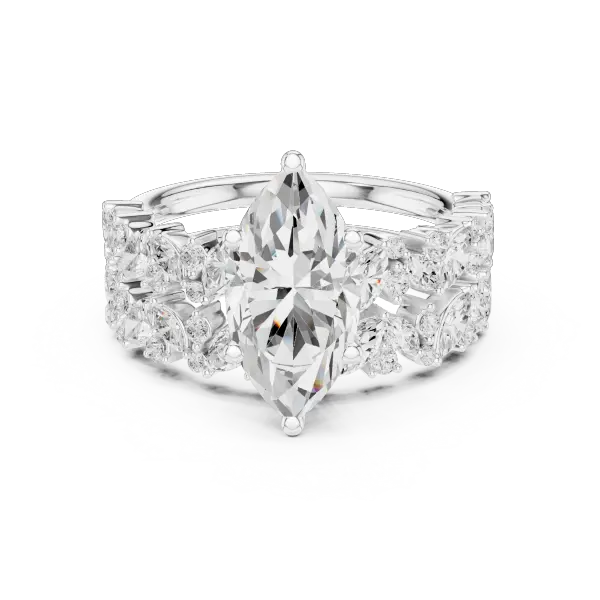 Marquise Diamond Moissanite Engagement Ring 14K Yellow Gold