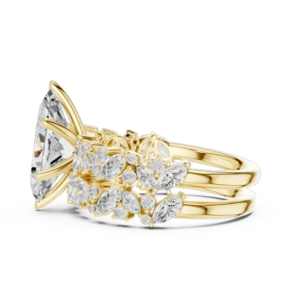 Marquise Diamond Moissanite Engagement Ring 14K Yellow Gold