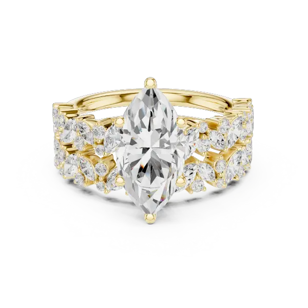 Marquise Diamond Moissanite Engagement Ring 14K Yellow Gold