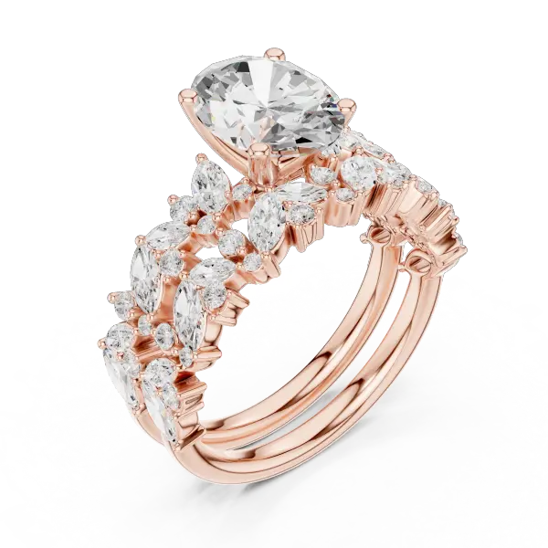 3.70 Ct Oval Lab Grown Diamond Bridal Ring Set 14K Yellow Gold