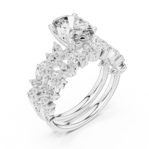 3.70 Ct Oval Lab Grown Diamond Bridal Ring Set 14K Yellow Gold