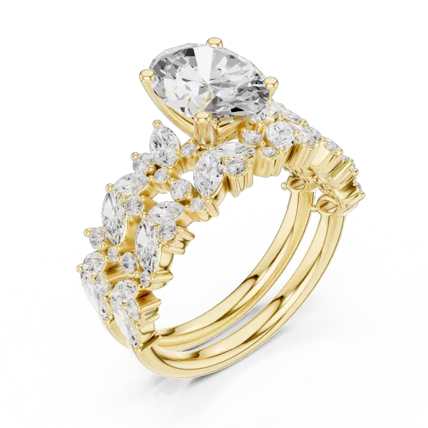3.70 Ct Oval Lab Grown Diamond Bridal Ring Set 14K Yellow Gold