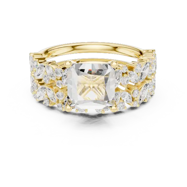 3.70 Ct Moissanite Princess Cut 10K Yellow Gold Diamond Ring