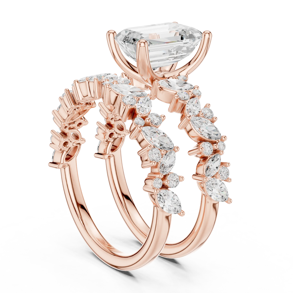 10K White Gold Emerald-Cut Lab Grown Diamond Double-Band Ring