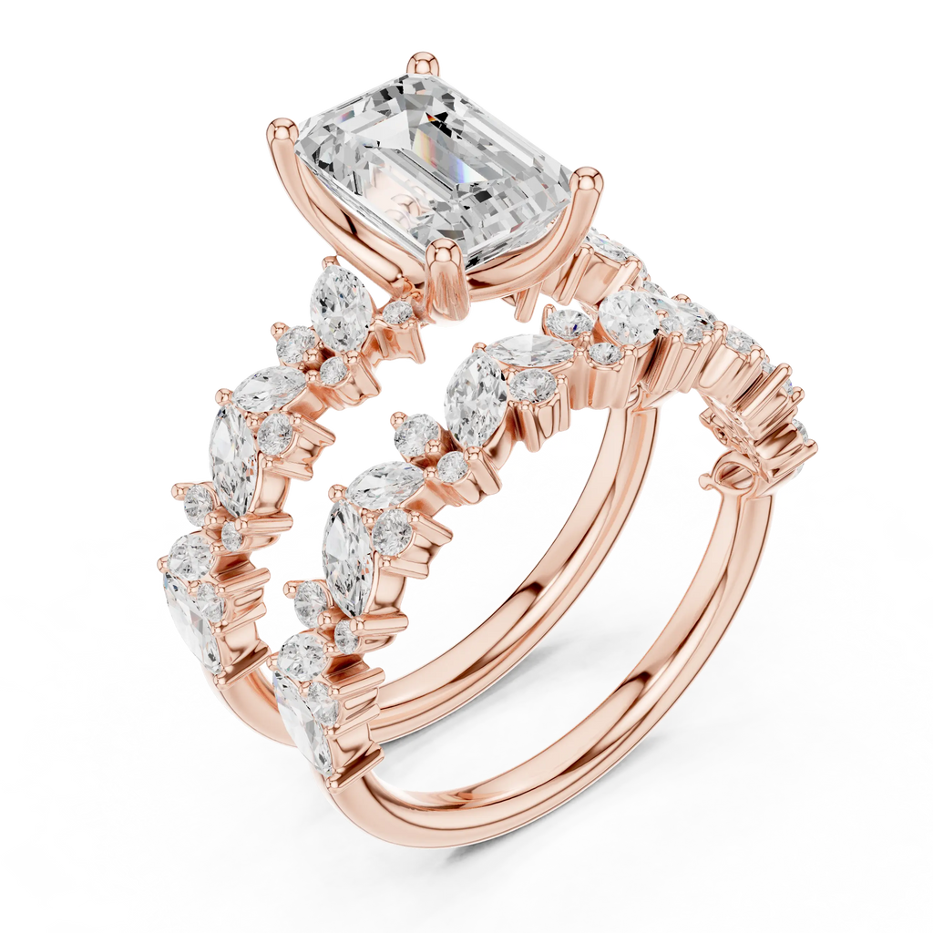 10K White Gold Emerald-Cut Lab Grown Diamond Double-Band Ring