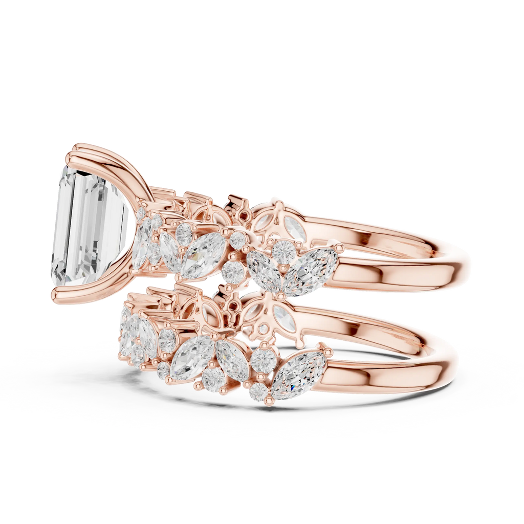 10K White Gold Emerald-Cut Lab Grown Diamond Double-Band Ring