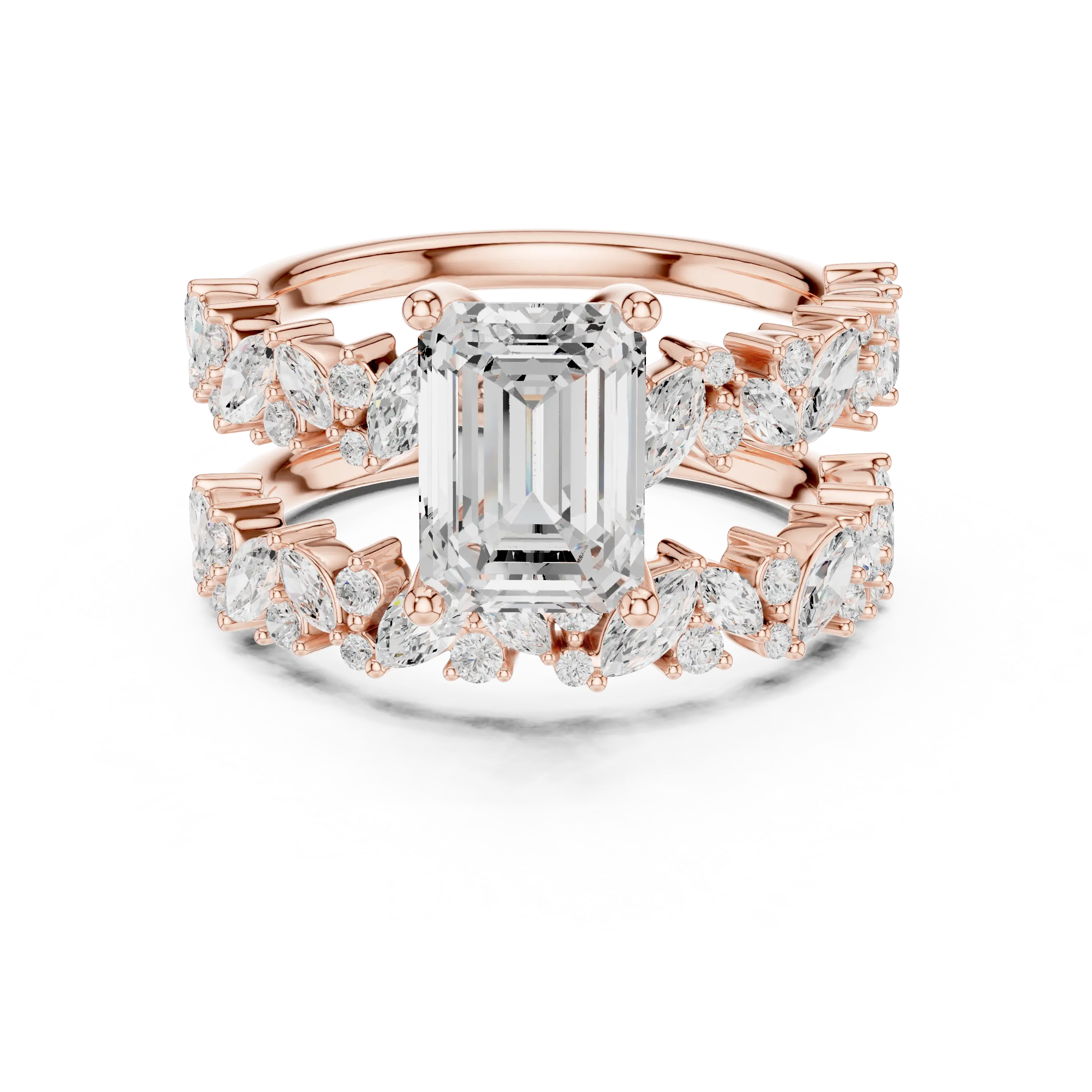 10K White Gold Emerald-Cut Lab Grown Diamond Double-Band Ring