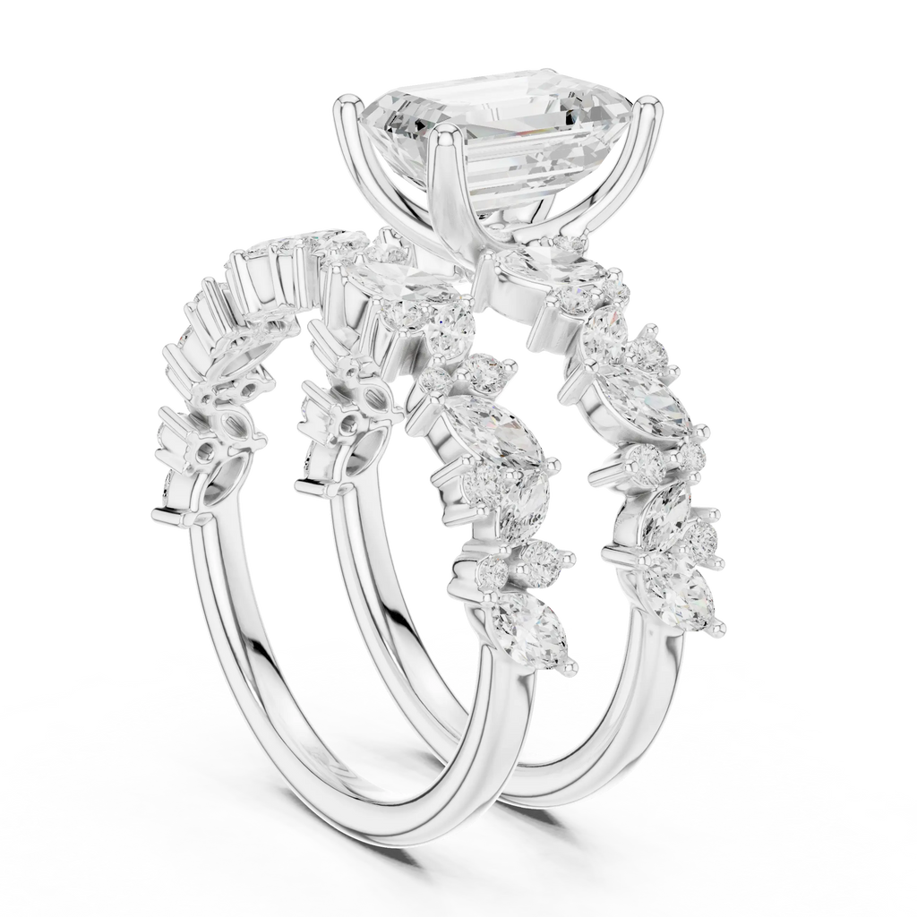 10K White Gold Emerald-Cut Lab Grown Diamond Double-Band Ring