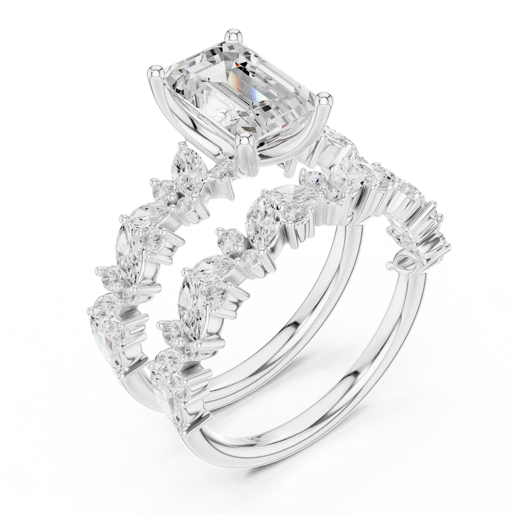 10K White Gold Emerald-Cut Lab Grown Diamond Double-Band Ring