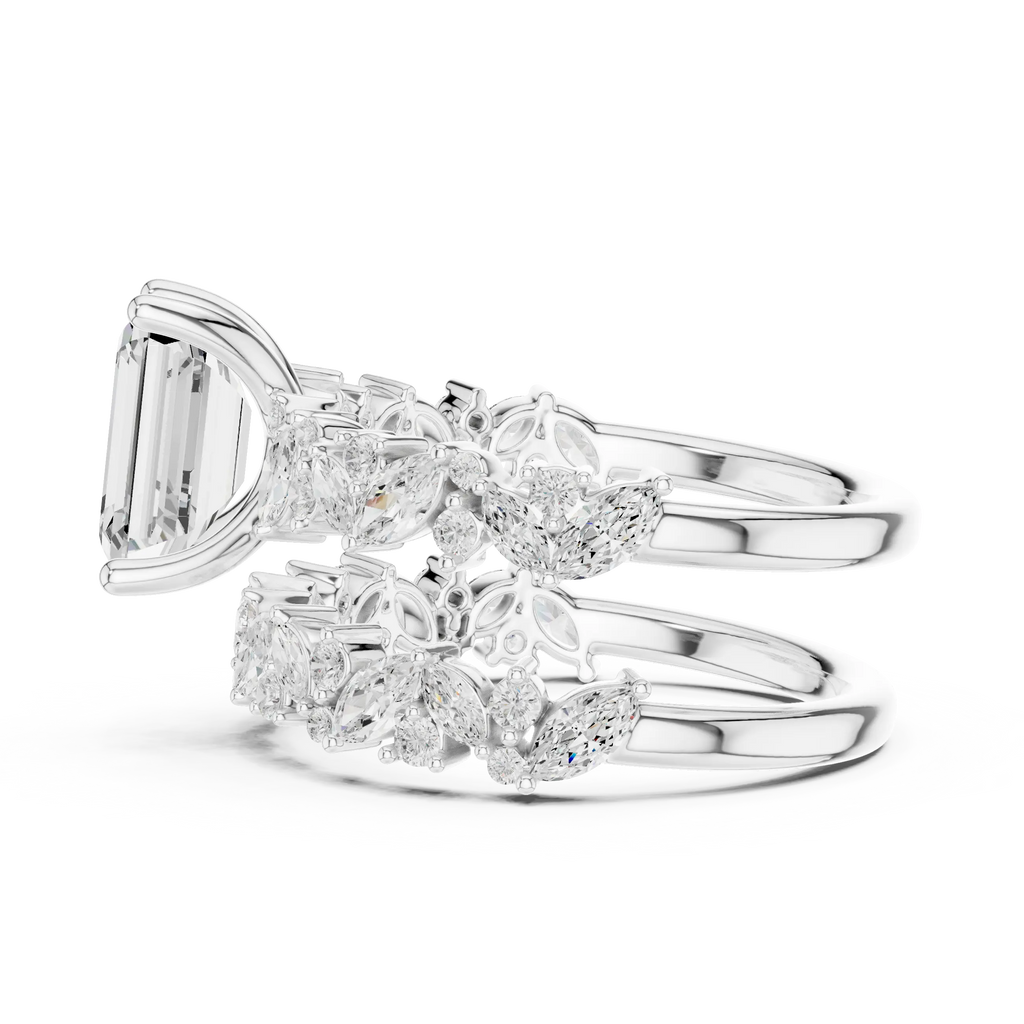 10K White Gold Emerald-Cut Lab Grown Diamond Double-Band Ring