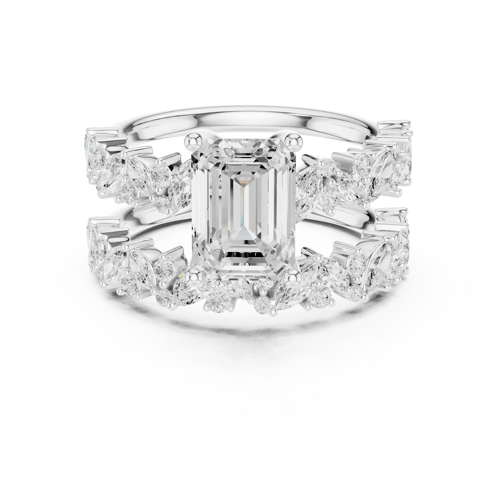 10K White Gold Emerald-Cut Lab Grown Diamond Double-Band Ring