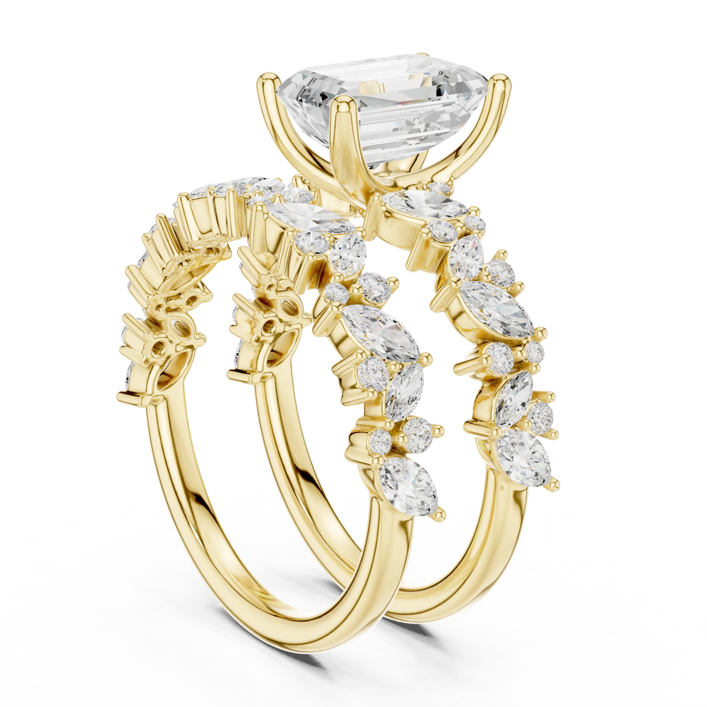 10K White Gold Emerald-Cut Lab Grown Diamond Double-Band Ring