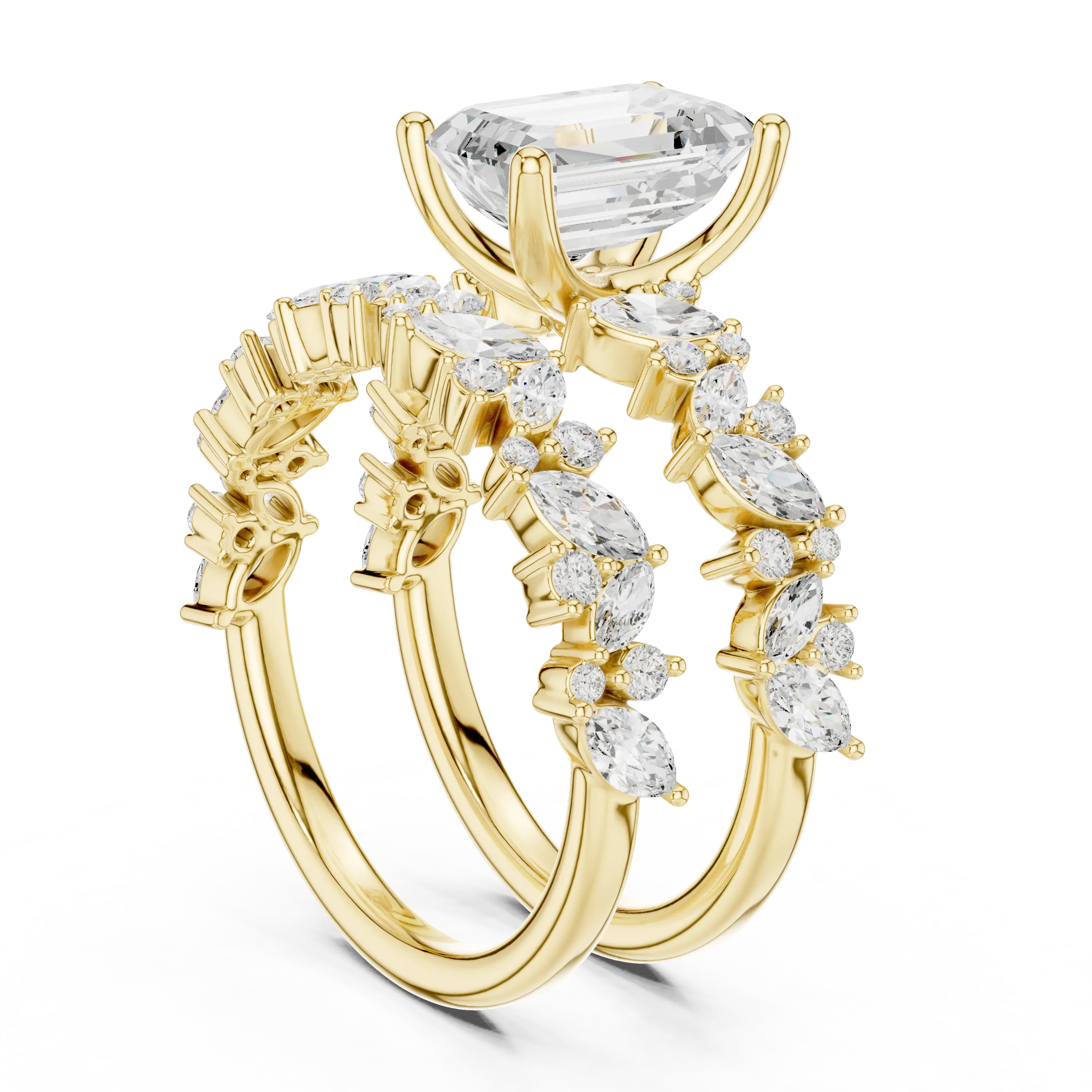 10K White Gold Emerald-Cut Lab Grown Diamond Double-Band Ring