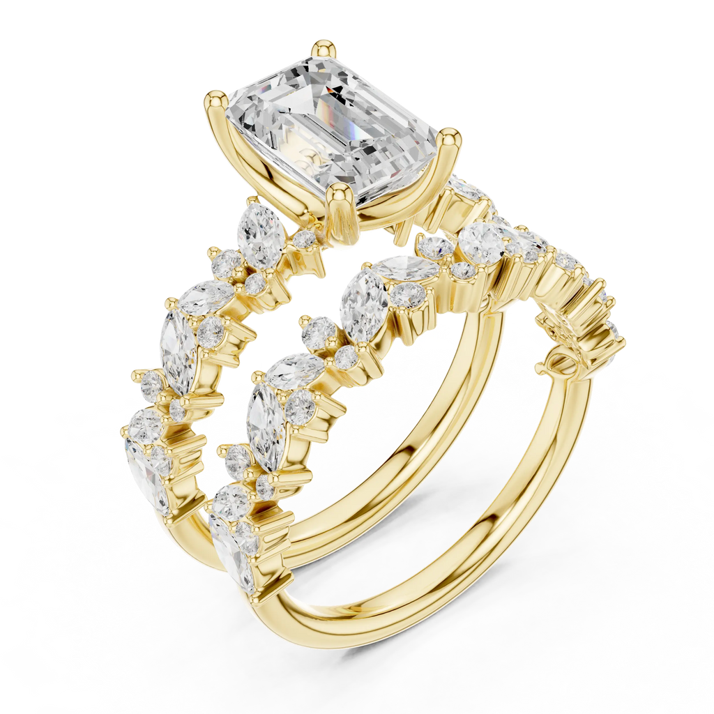 10K White Gold Emerald-Cut Lab Grown Diamond Double-Band Ring